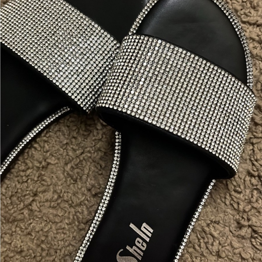 SHEIN Black Sandals with Silver Rhinestones